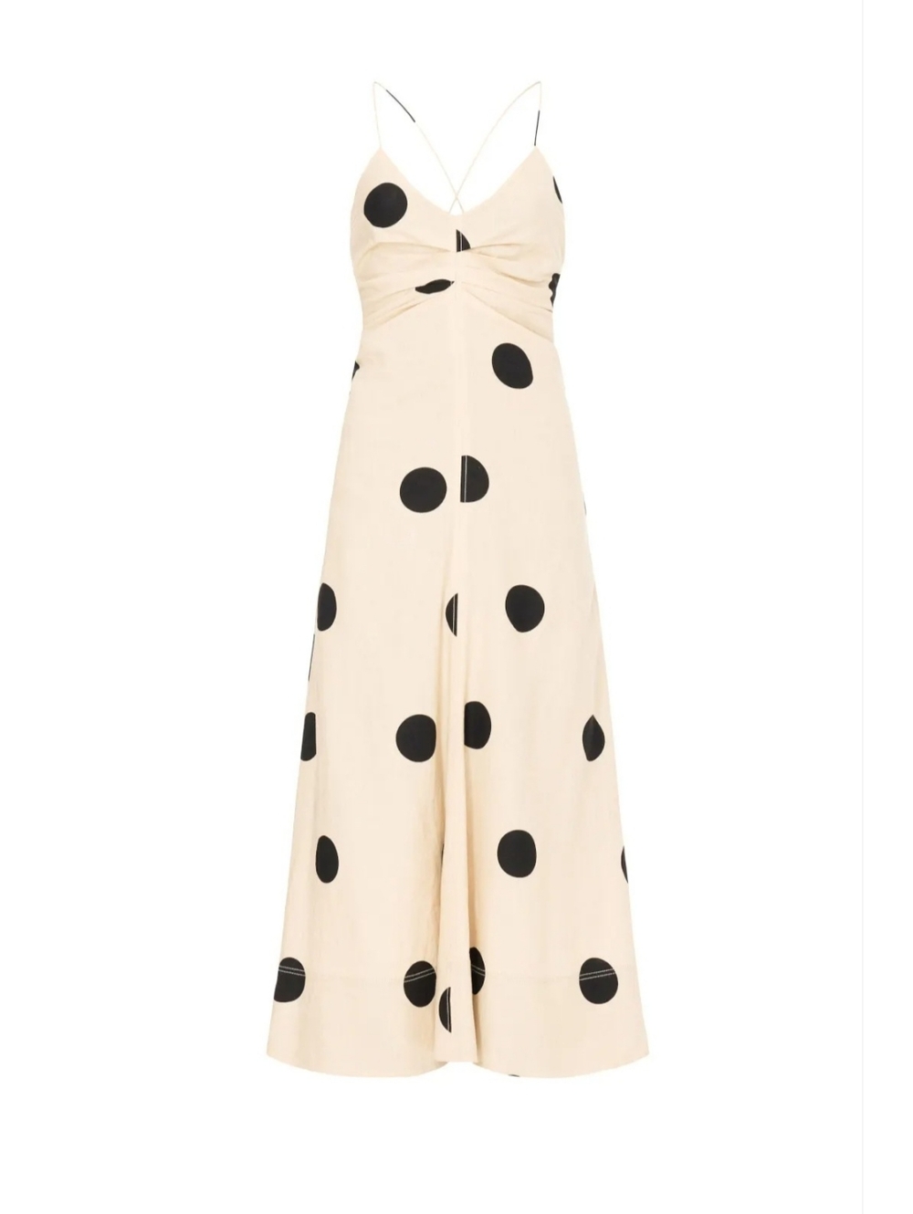 Tanya Taylor Women's Midi Meredith Dress, Tan/Black Polka Dot Linen Size 10 $565 - Picture 4 of 14